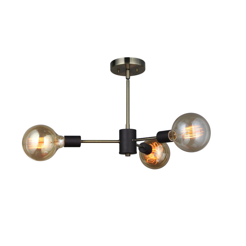 Clopton 3 - Light Sputnik Sphere Chandelier, Brussed Brass/Black, G125