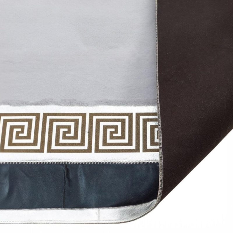 Tapis irrégulier blanc et noir moelleux, tapis en fourrure douce de taille personnalisée, tapis à poils longs à bordure grecque, tapis antidérapant de 9,5 pi x 13,5 pi