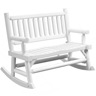 Causeuse robuste avec larges sièges incurvés, chaise berçante en bois avec motif de bûches, pour patio, cour arrière, jardin
