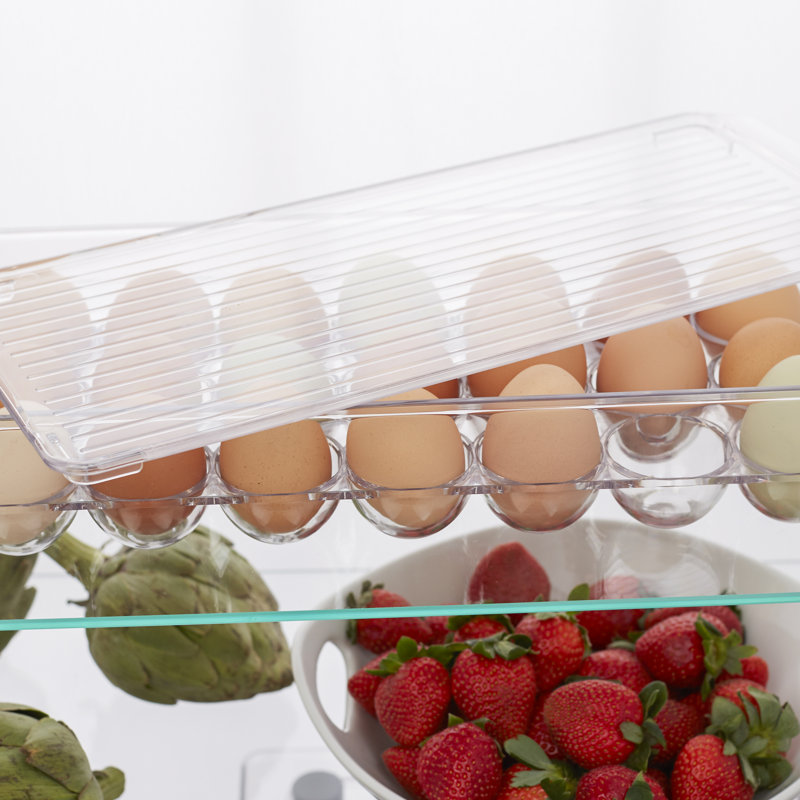 iDesign Plastic Egg Holder Fridge Organizer with Front Handle - 14.57" x 6.25" x 3", Clear