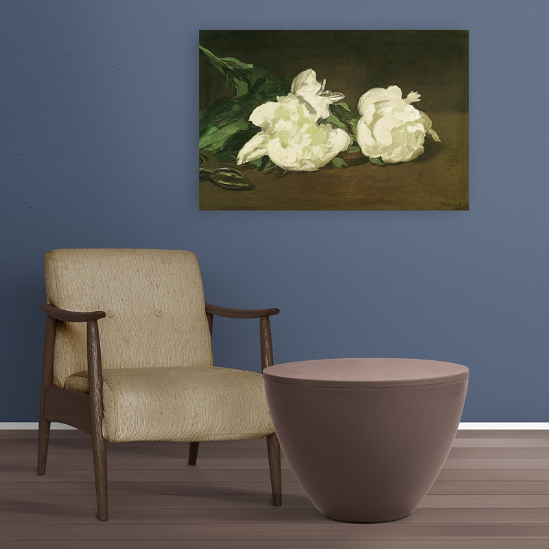 Branche de pivoines blanches et sécateurs, 1864, estampe d'art mural abstrait contemporain, H 24 po x l 36 po