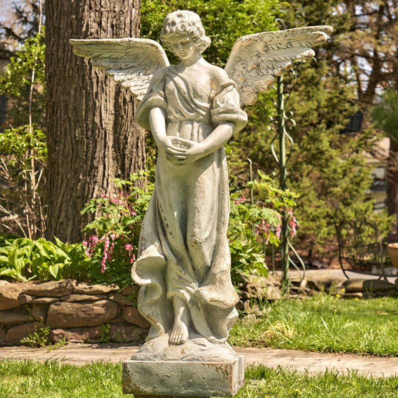 Statue de jardin ange en magnésium, Gris pierre