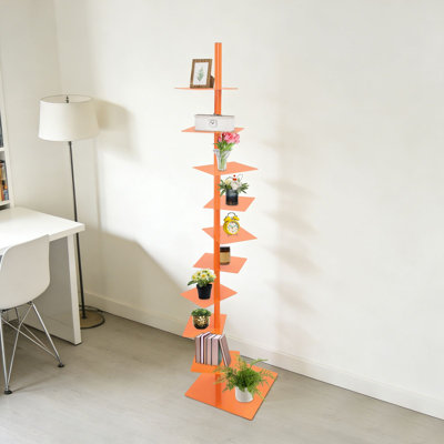 Metal Spine Bookshelf, 9-Tier Vertical Bookshelf, Rotatable Vertical Bookshelf