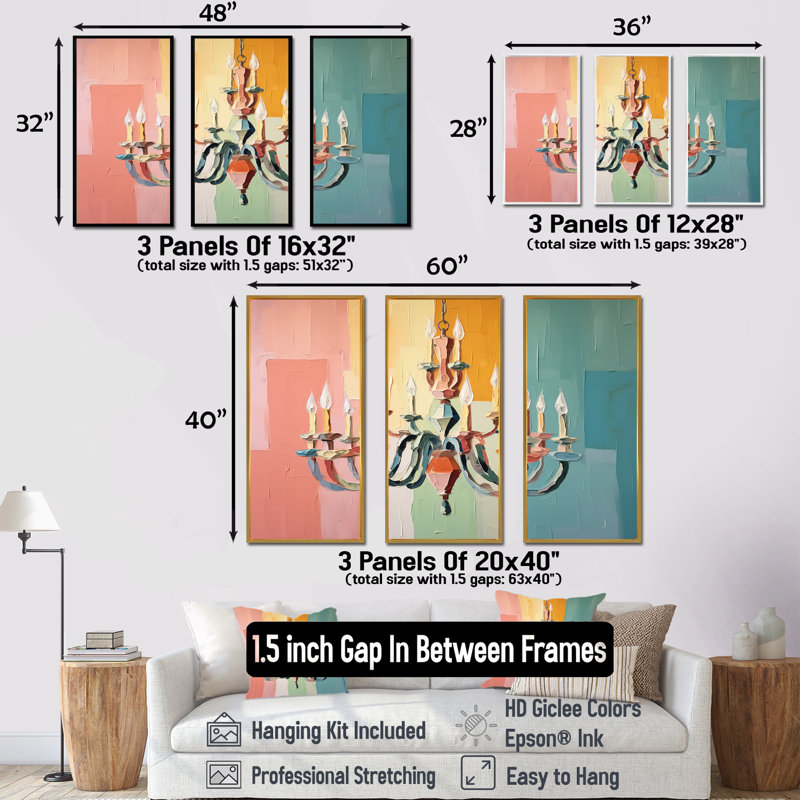 Lustre baroque Brilliance - lustre, art mural, Cadre flottant doré, H 32 po x l 48 po x P 1 po