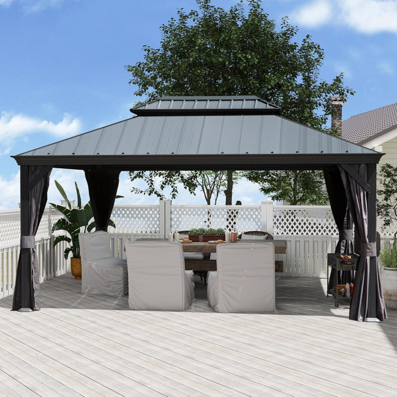 Pavillon de jardin robuste avec cadre en acier, conception moderne pour patio extérieur