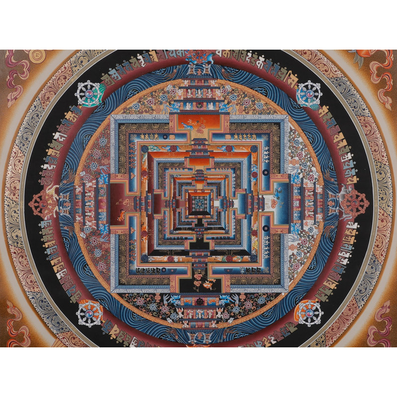 Bouddha, art mural mandala kalachakra | Or 24 carats peint à la main Thangka | Décoration de méditation spirituelle tibétaine (19,7 po)