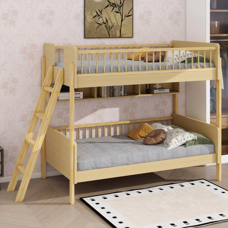 Wooden Twin Size Bunk Bed Equipped With 3 Storage Compartments, Natural