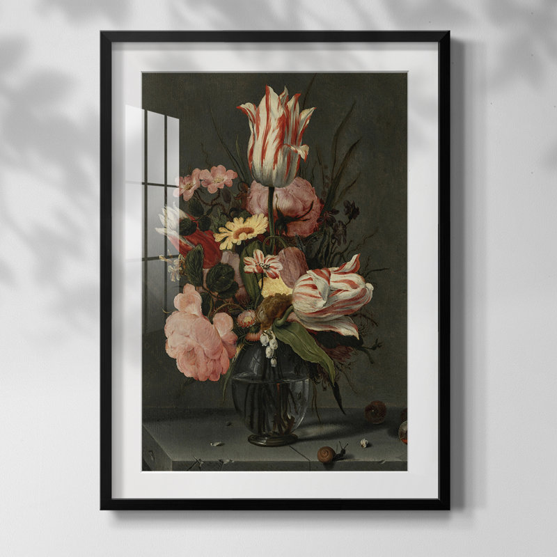 Motif floral rétro - impression encadrée, Noir