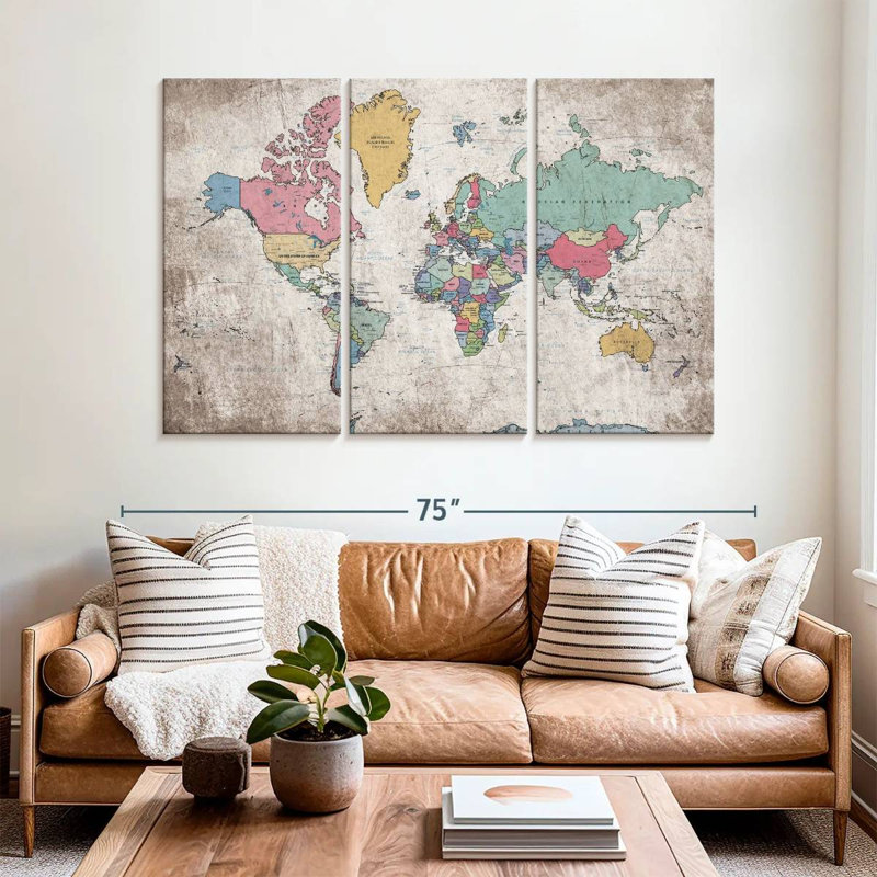 Keiri Geographic World Map III, 42" H x 65" W