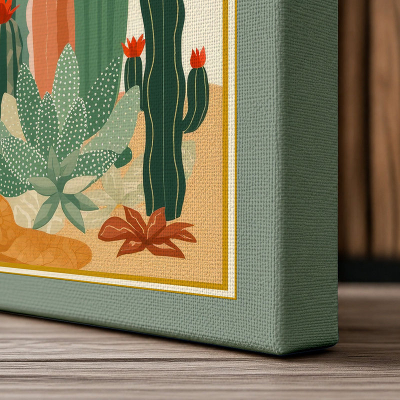 Desert Botanical Study Art Deco 1 Piece Wrapped Canvas Wall Art, 18x12 - 45.7 x 30.5 cm, Sage Border