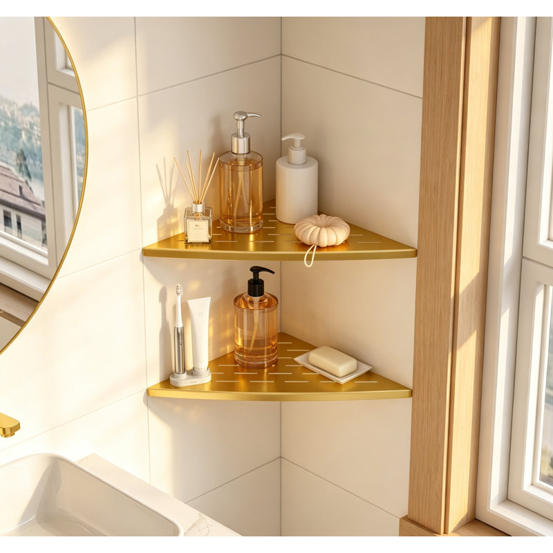 Lot de 2 tablettes de coin pour douche, tablette flottante de 29 cm (11,5 po) en acier inoxydable 304 brossé pour mur carrelé, antirouille, sans perçage