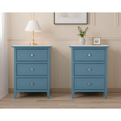 Lublin Teal 3 Drawers Nightstand Set Of 2