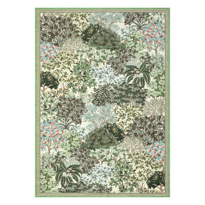 Botanical Forest Area Rug for Living Room, Washable Jungle Soft Low Pile Floor Cover, Non Slip Stain Resistant Carpet