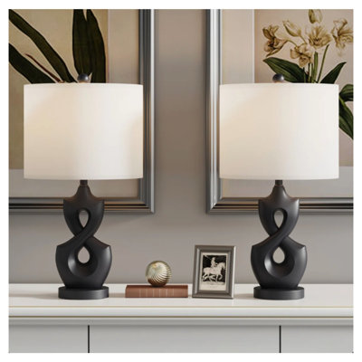 Ensemble de 2 lampes de table modernes en céramique avec port USB, lampes de chevet à intensité variable (3 niveaux) avec abat-jour en tissu blanc pour chambre, salon ou bureau (ampoules non comprises)