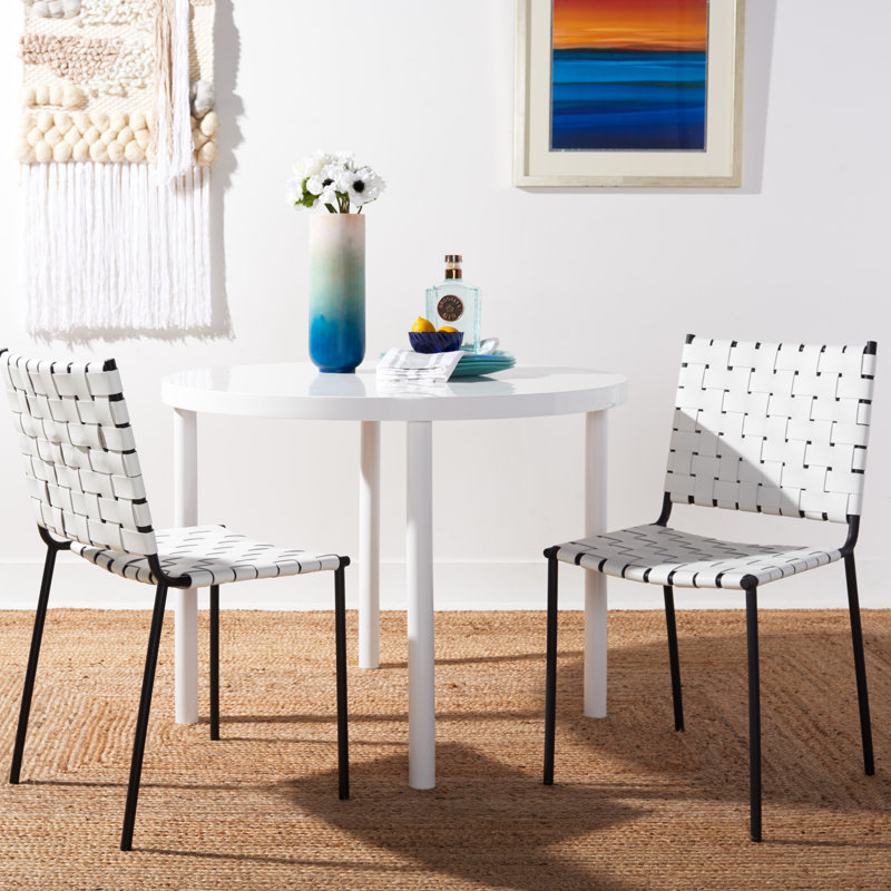 Ryland 18.5'' H Leather Upholstered Metal Armchair, White Genuine Leather, Black