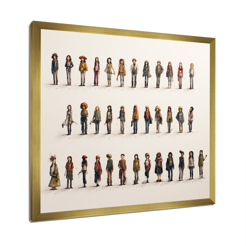 «Gray People Patchwork Children Parttern - People», reproduction d'art murale, H 16 po x l 16 po x P 1 po, Cadre doré simple