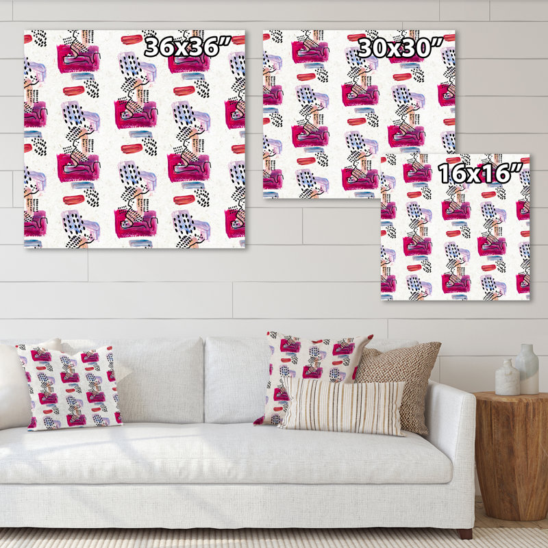 «Blue and Black Retro Strokes On White», reproduction d'art sur toile à motifs, H 30 po x l 30 po x P 1 po, Toile tendue
