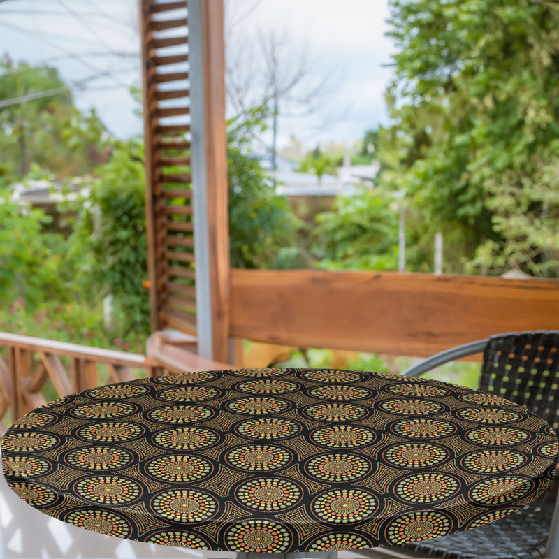 Wrought Studio Australia Fitted Round Tablecloth Charcoal Grey and Multicolor, 51.97" Round