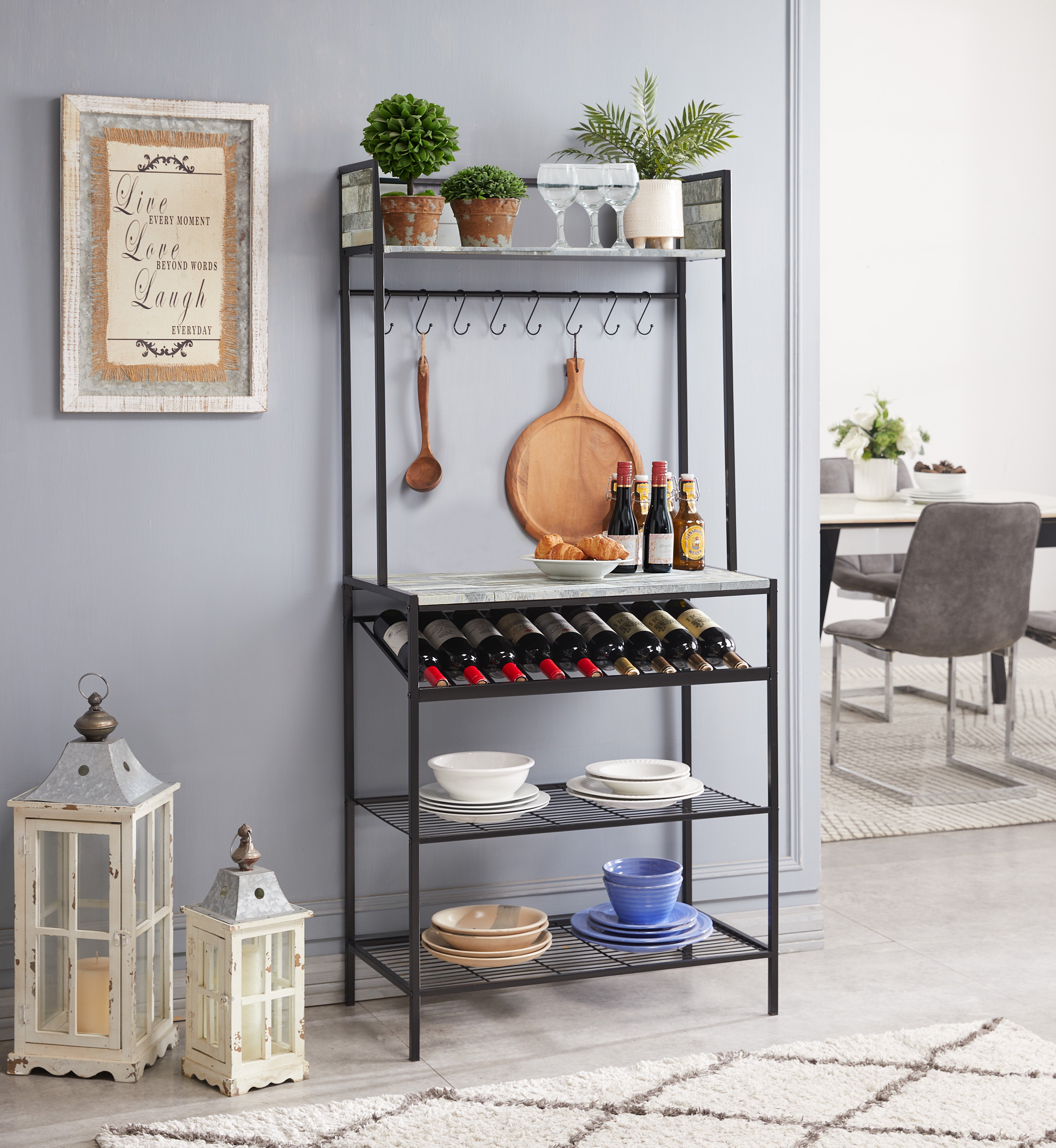 15 Steel Standard Baker s Rack with Wine Bottle Storage