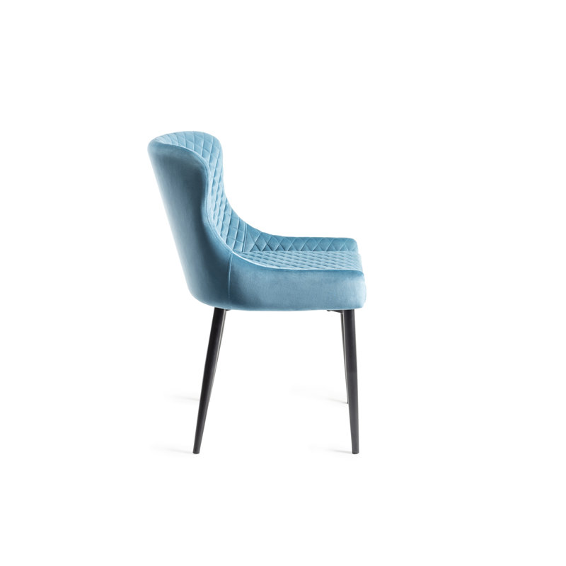 Noa 49cm H Velvet Upholstered Metal Parsons Chair, Black, Petrol Blue