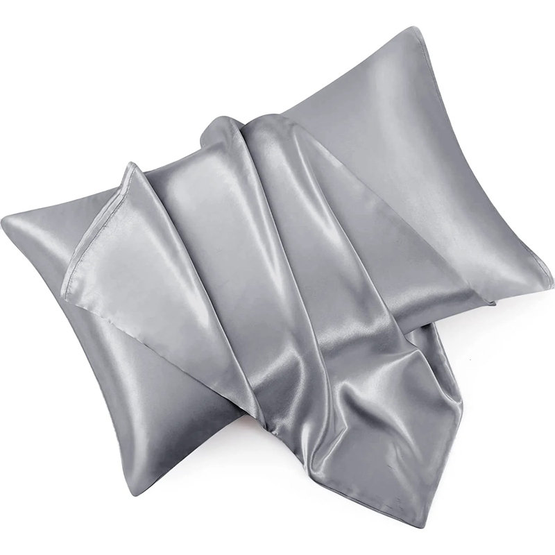 Durable Satin Silk-Feel Pillowcases Set of 2 - Wrinkle-Free, Temperature Balancing, Machine Washable, Silver
