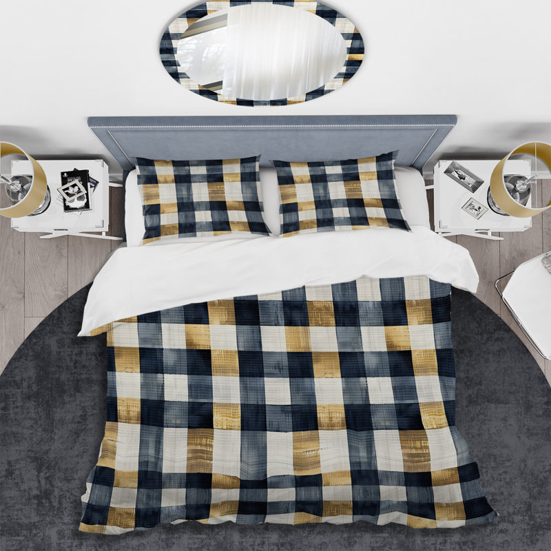 Ensemble de housse de couette moderne à imprimé vichy bleu marine III, Housse de couette très grand et 2 très grandes t