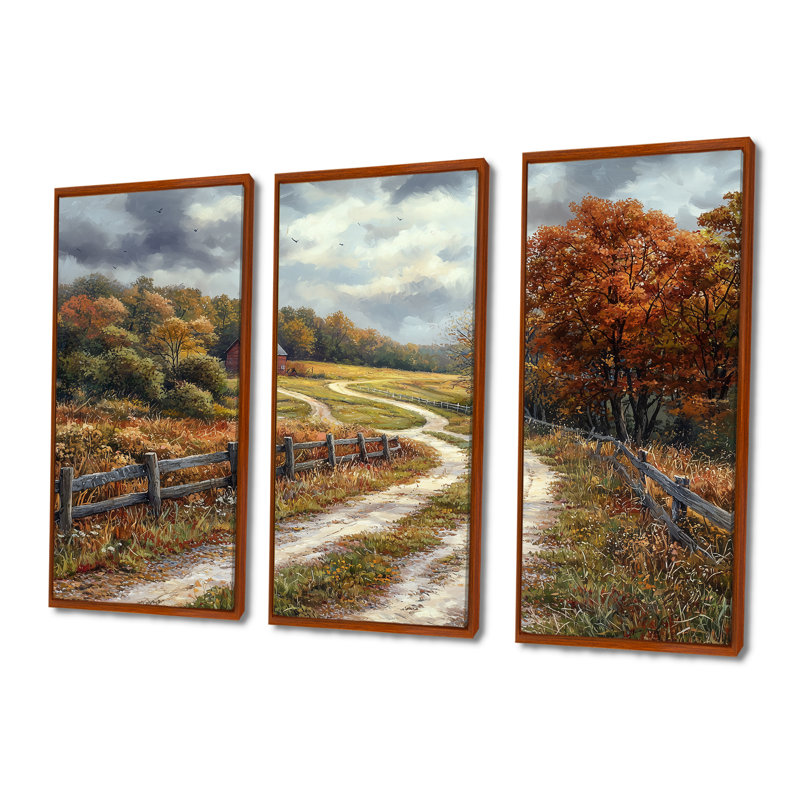 Ensemble de salon art mural vert d'automne, Toile avec cadre flottant brun, H 40 po x l 60 po x P 1 po