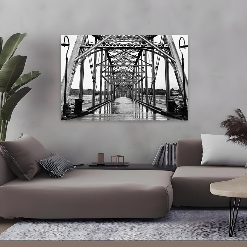 Pont n ° 9, architecture contemporaine abstraite, art de paysage, H 48 po x l 32 po