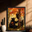 Art encadré noir La famille d'ours noirs chaleureux jouant et gambadant dans la forêt, impressions sur toile de style rétro-1068240360