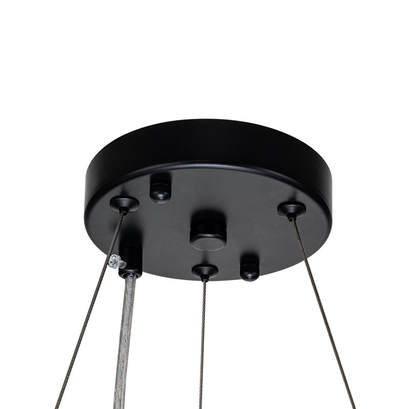 6- Light Modern Mid-Century Luxury Round Crystal Chandelier Chrome Drum Crystal Pendant Living Room, Matte Black, 6