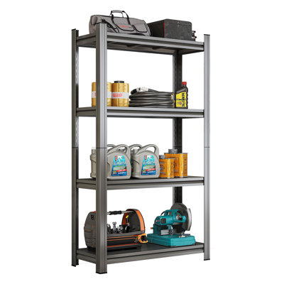 4-Tier Adjustable Metal Storage Shelf, For Garage, Shed, Supermarket, Living Room, Multi-Purpose Storage Shelf, Black, Requires Assembly
