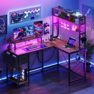 Metal Base Computer Desk with Power Outlet