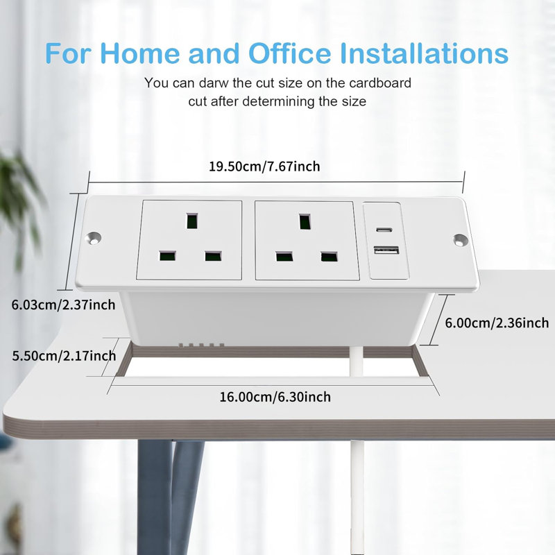 Flush Mount Desktop Charging Station with 2 Outlets, Built-in Furniture Power Strip with USB C Port for Home Office Nightstand