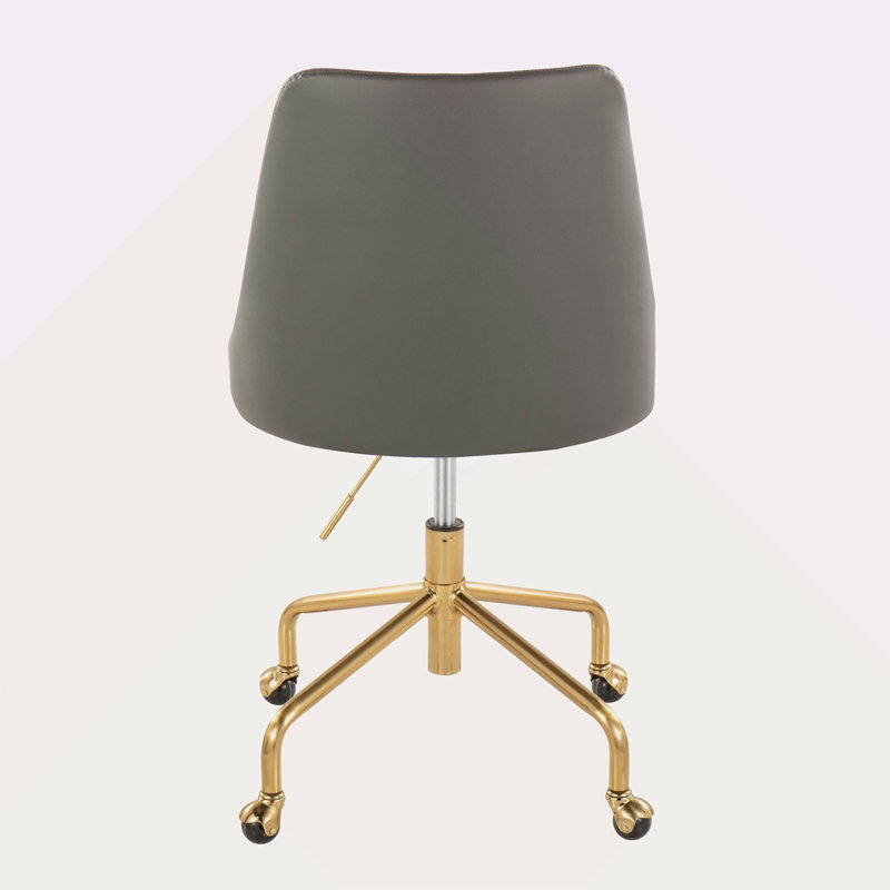 Chaise de bureau contemporaine réglable à roulettes en métal doré et similicuir