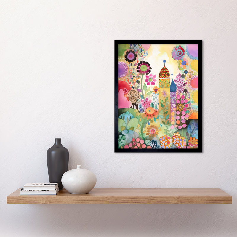 Countryside Garden Flowers In Spring Folk Art Watercolour Painting Art Print Framed Poster Wall Decor 12x16 inch