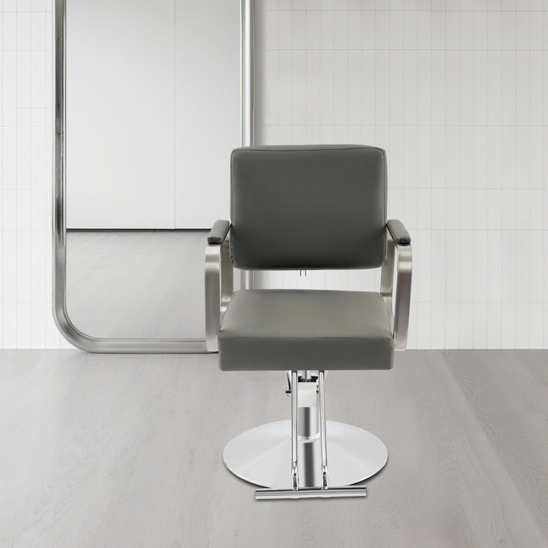 360° Rotating Adjustable Hair Salon Barber Chair, Silver, Gray