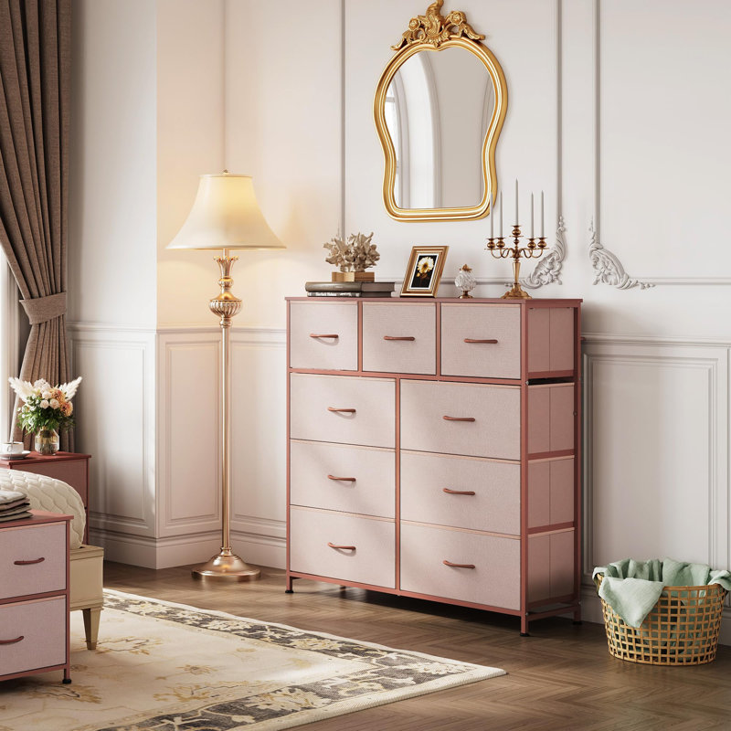 Commode 9 tiroirs pour chambre à coucher, Rose