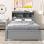 Lit plateforme double avec lit gigogne, tiroirs et prises USB, gris