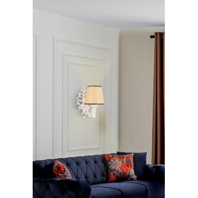 Elegant Wall Lamp with Metal Body, Natural & White Finish | Dimensions: 9.8 x 5.9 x 10.6 Inches | E27 Socket, Max 40W (Bulb Not Included) | IP20 Rated | Perfect for Living Room, Bedroom, & Hallway Decor