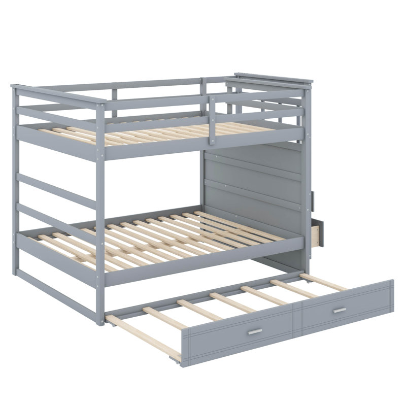 Lit double superposé au dessus d'un lit double avec gigogne simple, Gris