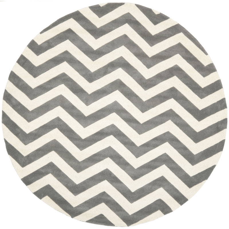 Teresita Hand Tufted Wool Chevron Rug, Round 9'
