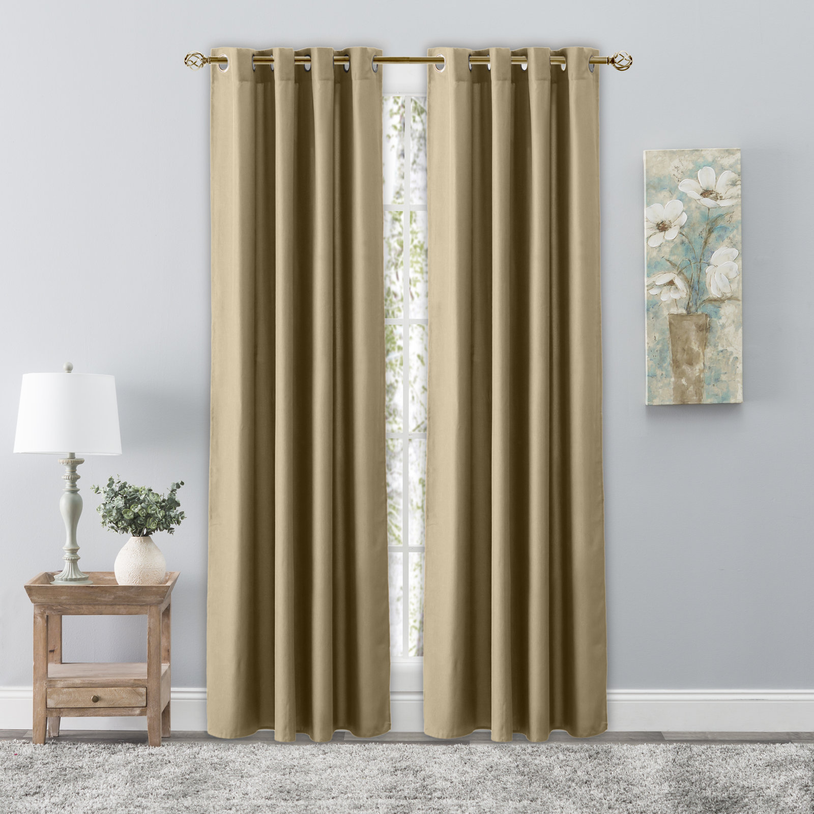 Lakeland Solid Semi-Sheer Grommet Curtain Panel, Harvest, 56" W x 108" L