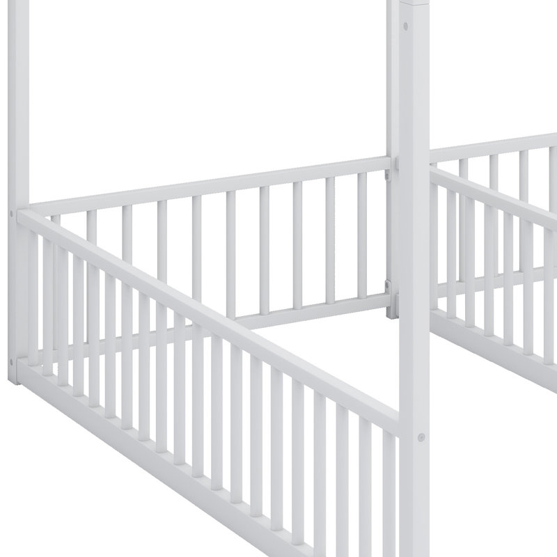 Metal House Platform Bed with Open Concept Design, White