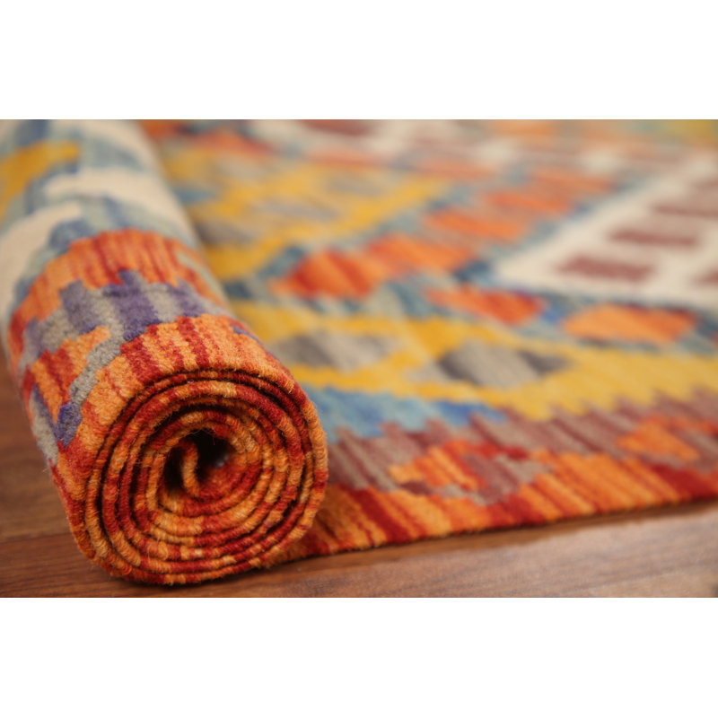 Tapis oriental réversible en laine Kilim 8 x 13
