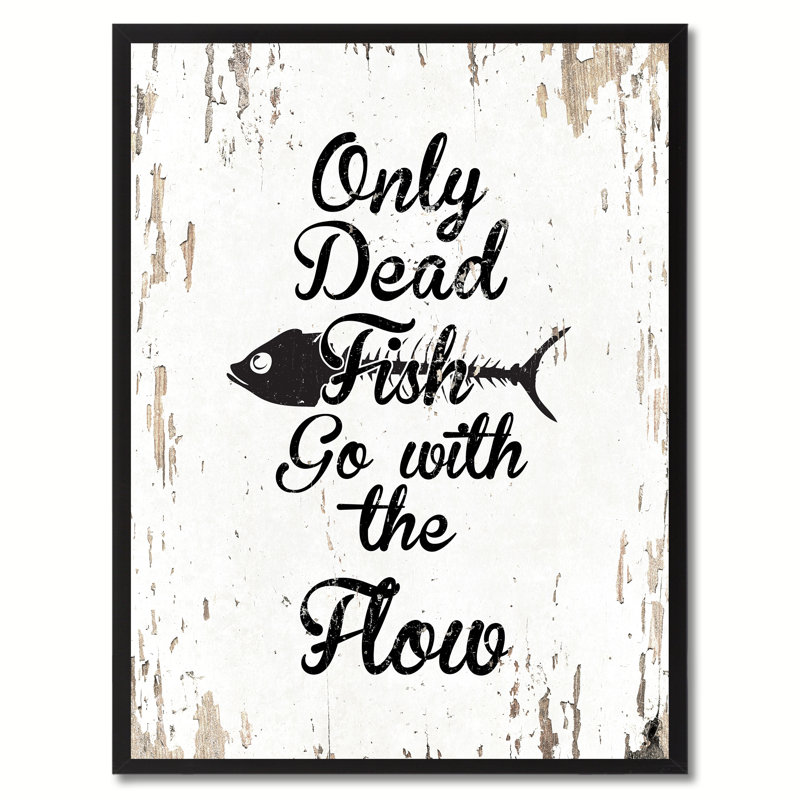 Only Only Fish Go With The Flow - Reproduction d'art textuel sur toile encadrée, H 17 po x l 13 po x P 1,2 po