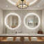 Miroir de salle de bain rond à DEL avec éclairage à DEL, anti-buée et à intensité variable de 3 couleurs, miroir mural avec homologation UL Rohs ETL et garantie de 3 ans-1051535671