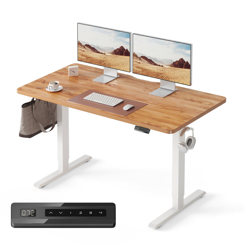 Bureau électrique debout, bureau assis-debout à hauteur ajustable, Beige / Blanc, L 55 po x P 24 po