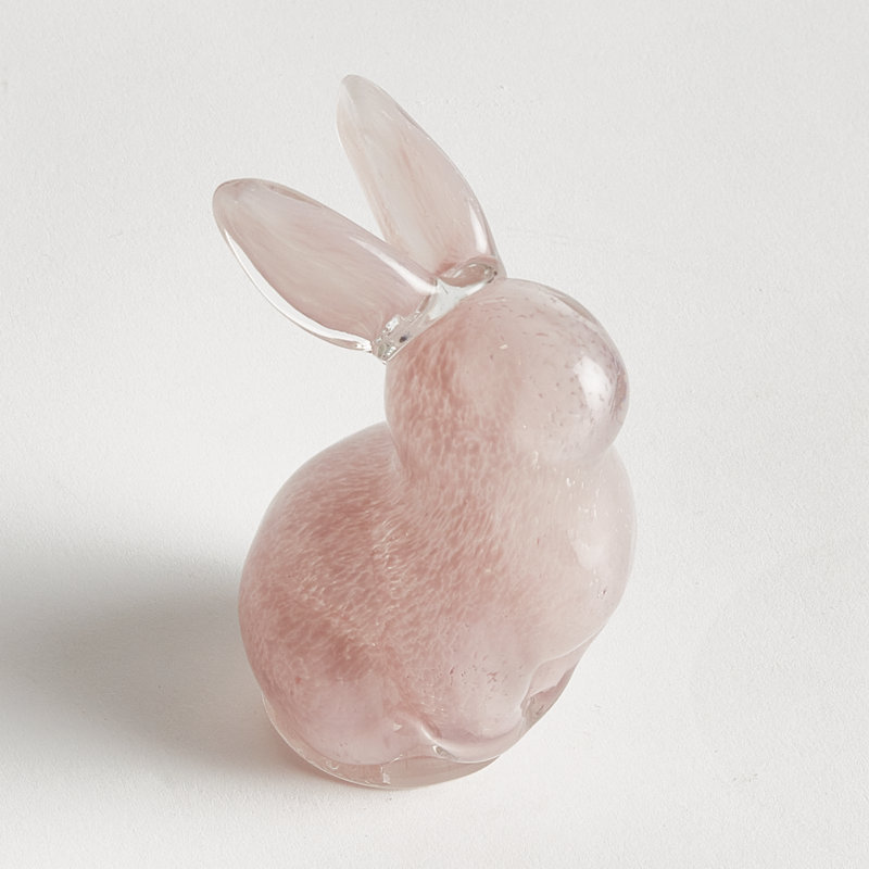 Decara Lilly Belle Hand Blown Glass Rabbit Sculpture, Pink