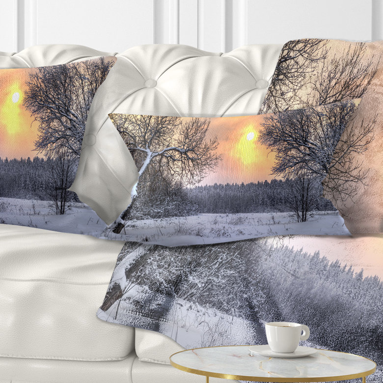 Coussin lombaire imprimé hiver avec soleil