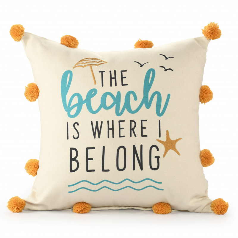 Polyester Blend Throw Square Indoor/Outdoor Pillow Cover, Polyester, Yellow/Ivory Beach